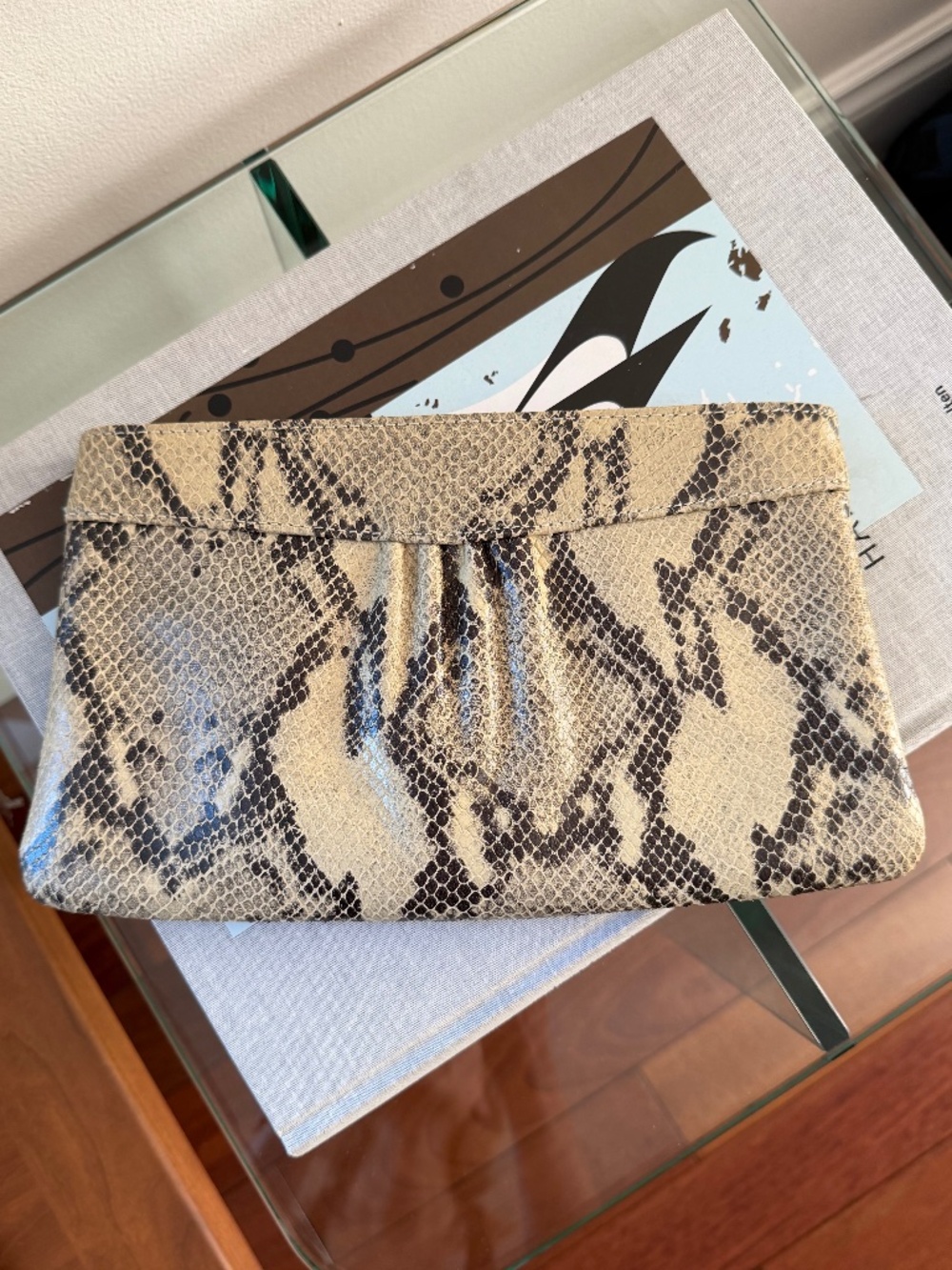 Banana Republic Embossed Python Print Zip Clutch | Neutral Evening Bag